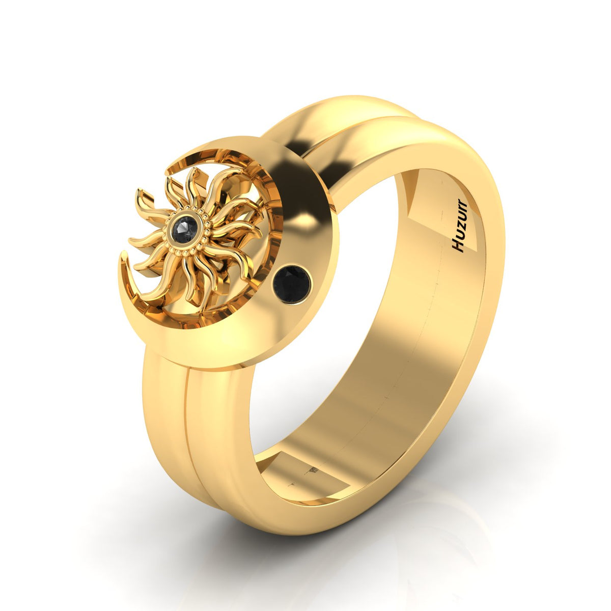 Sun And Moon Band Gold Plated Black Diamond Ring