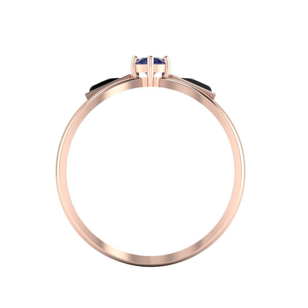 Tanzanite And Black Diamond Rose Gold Plated Solitaire Ring