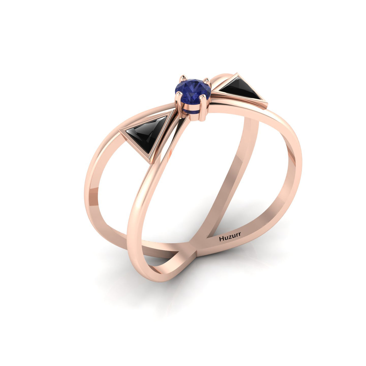 Tanzanite And Black Diamond Rose Gold Plated Solitaire Ring