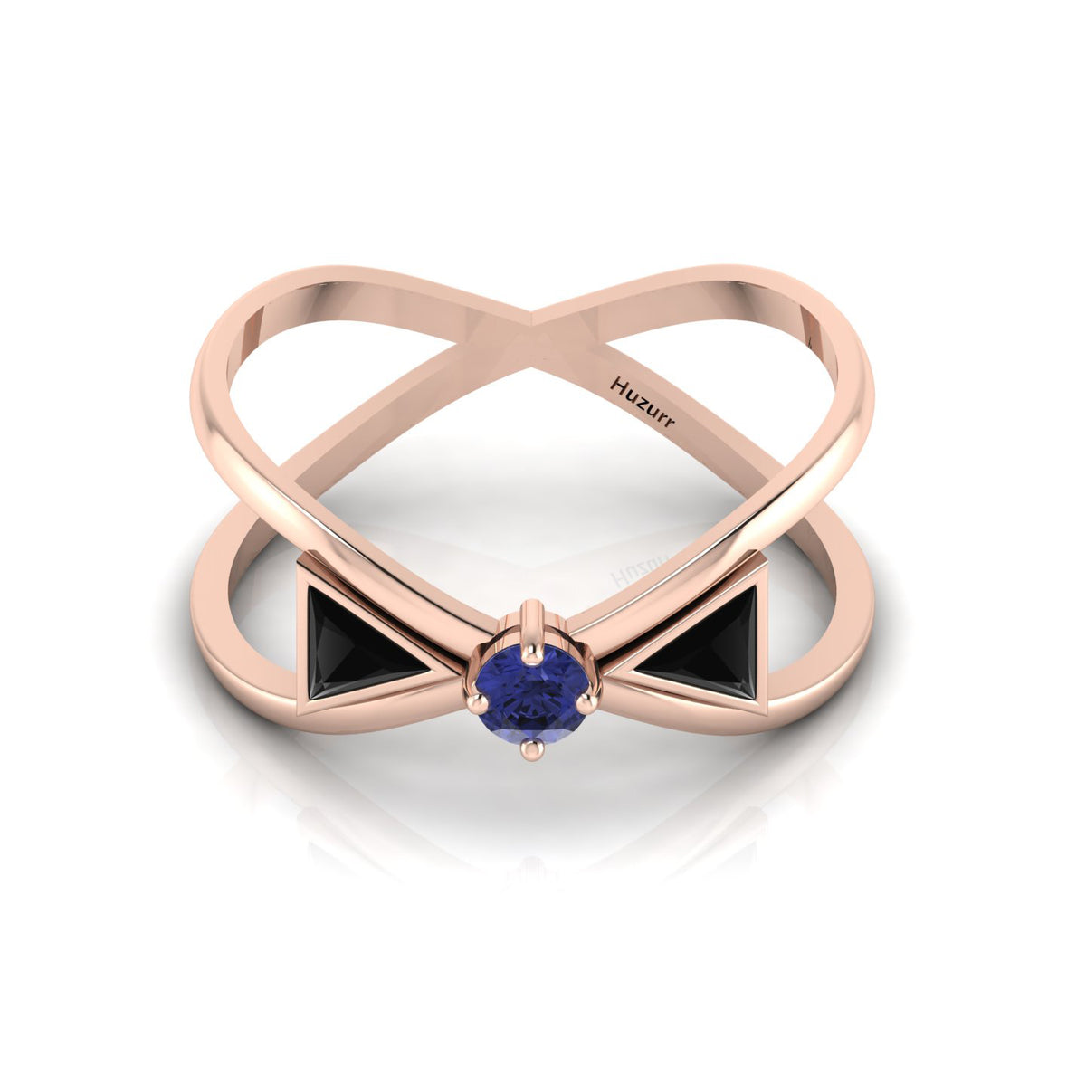 Tanzanite And Black Diamond Rose Gold Plated Solitaire Ring