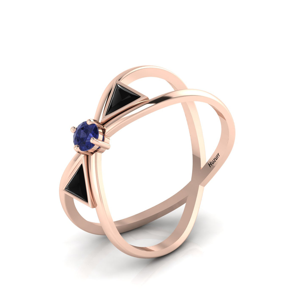 Tanzanite And Black Diamond Rose Gold Plated Solitaire Ring