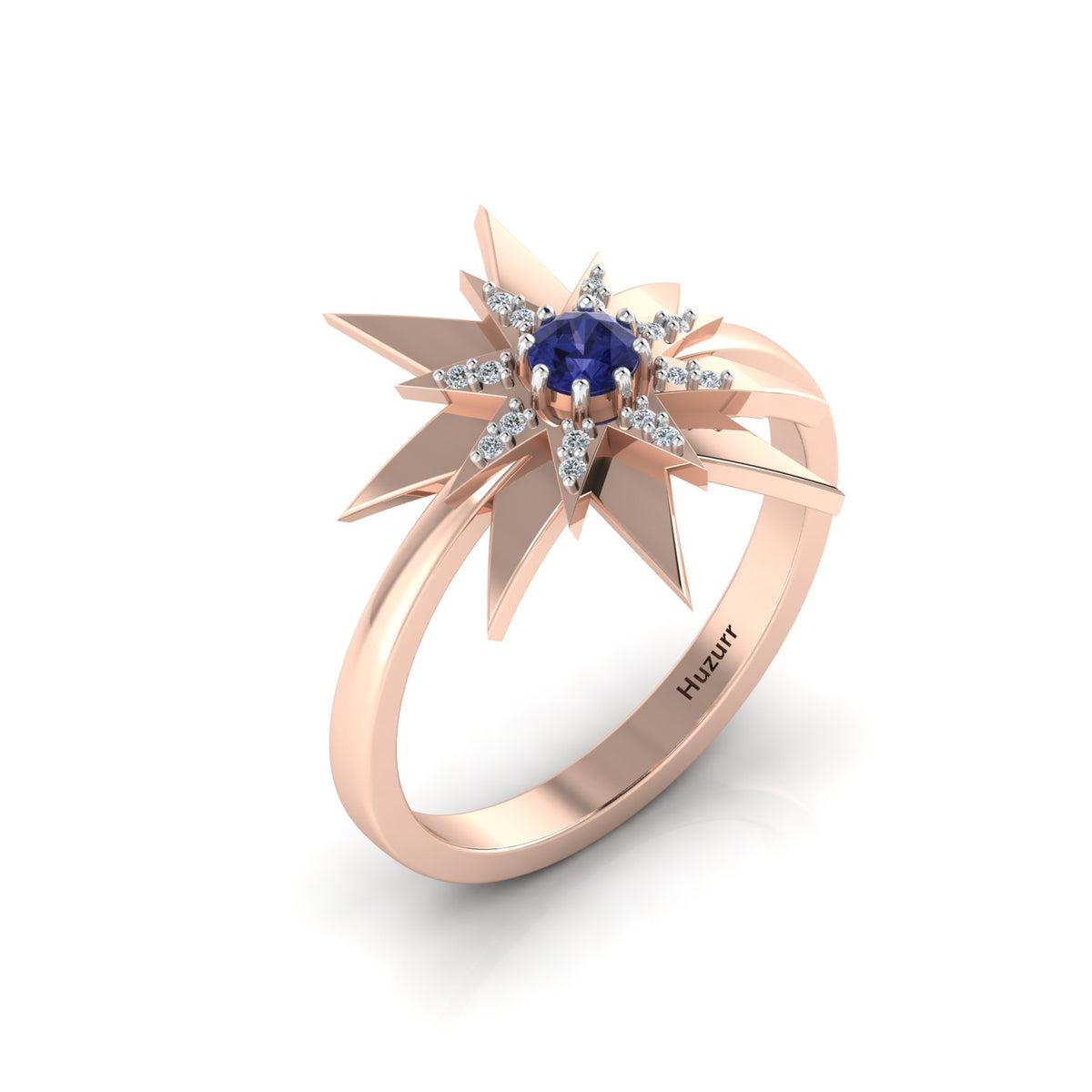 Tanzanite Two Tone Rose Gold Plated Starburst Solitaire Ring