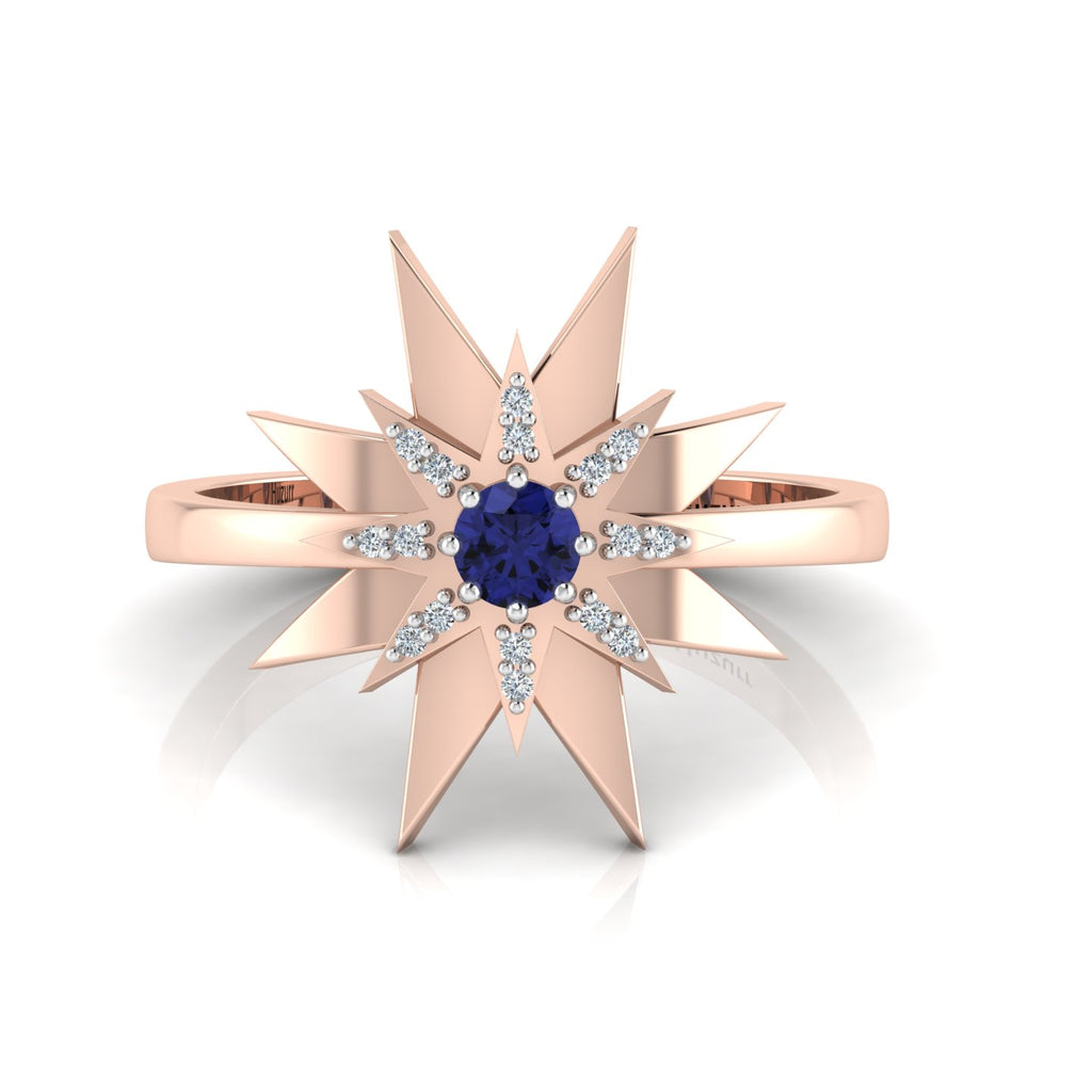 Tanzanite Two Tone Rose Gold Plated Starburst Solitaire Ring