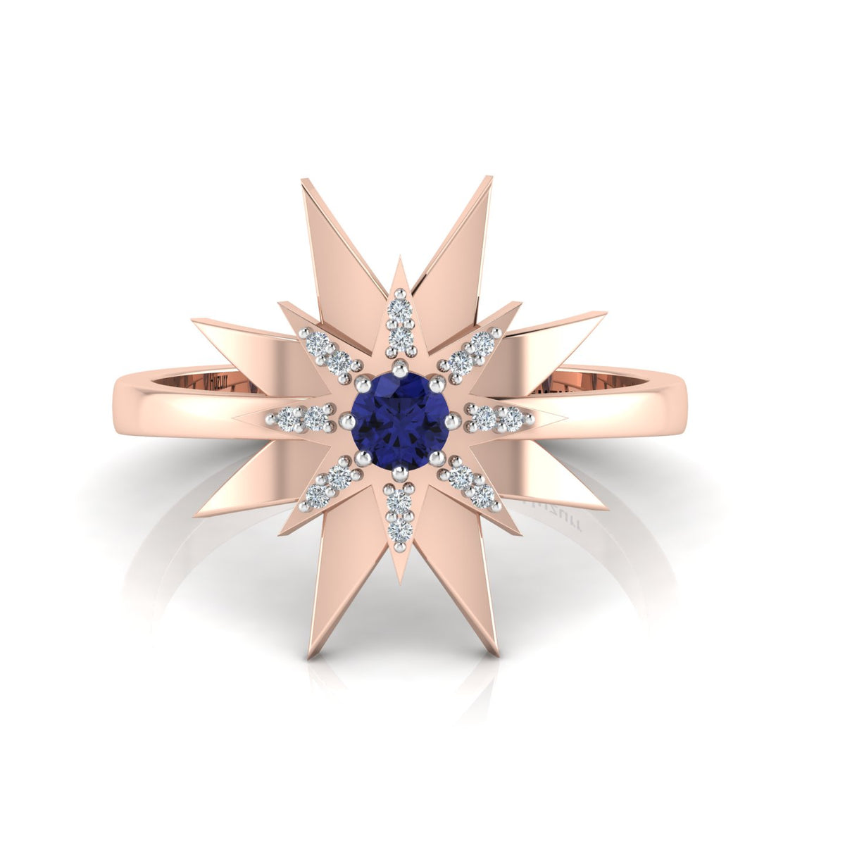 Tanzanite Two Tone Rose Gold Plated Starburst Solitaire Ring