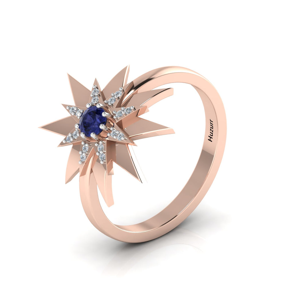 Tanzanite Two Tone Rose Gold Plated Starburst Solitaire Ring