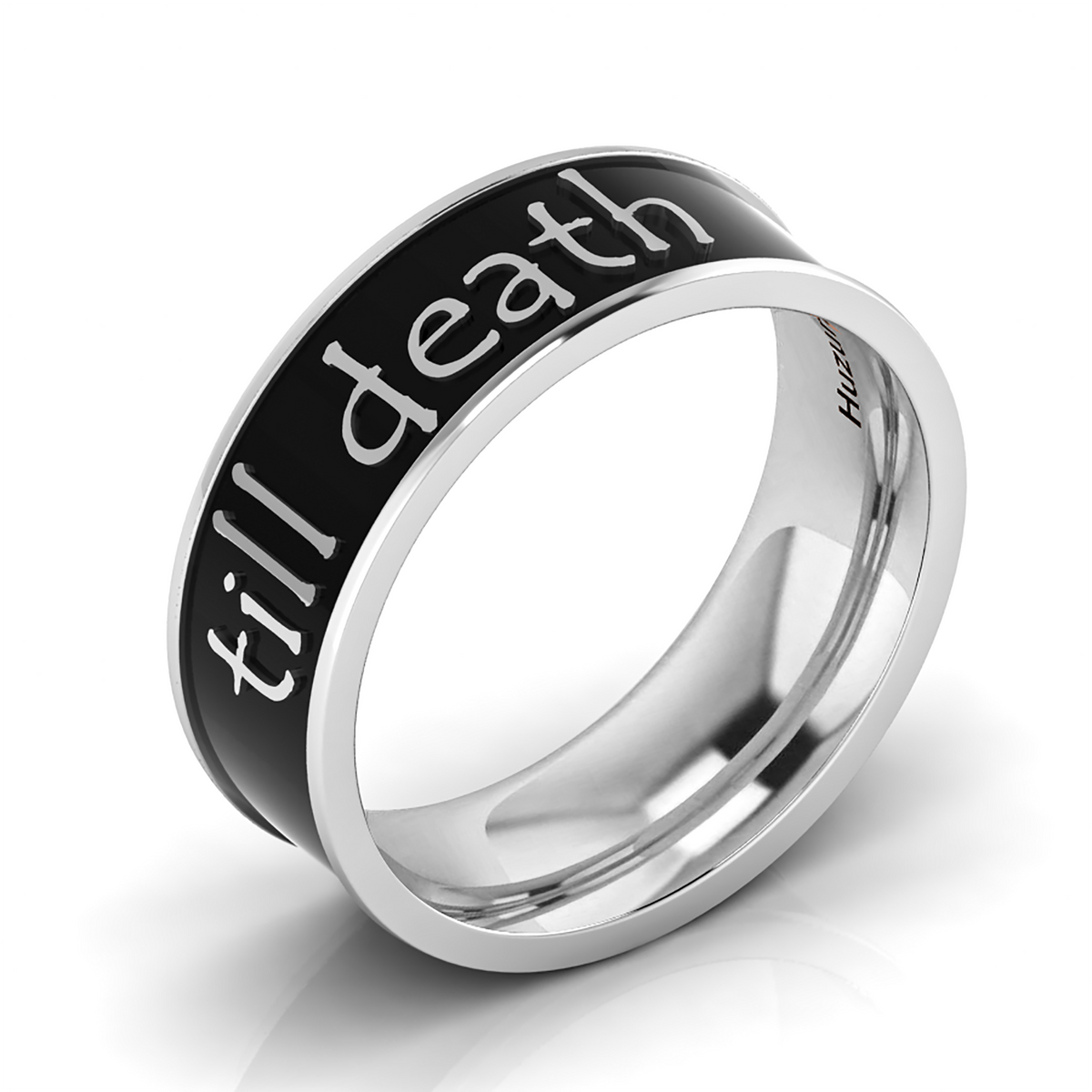 Silver Black Enamel Till Death Band Ring