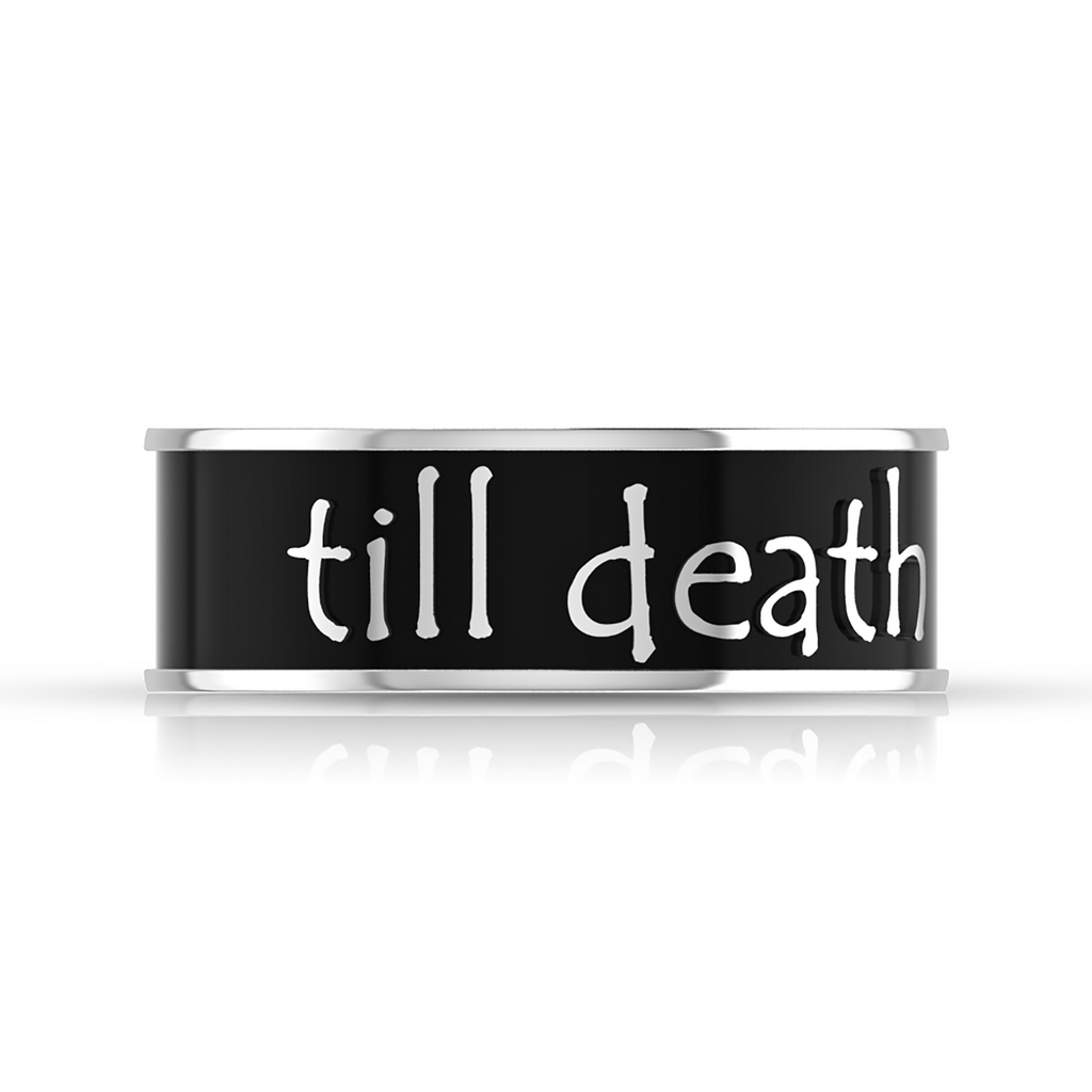 Silver Black Enamel Till Death Band Ring