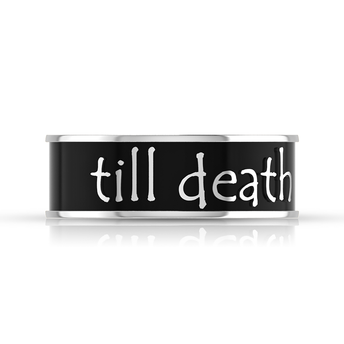 Silver Black Enamel Till Death Band Ring