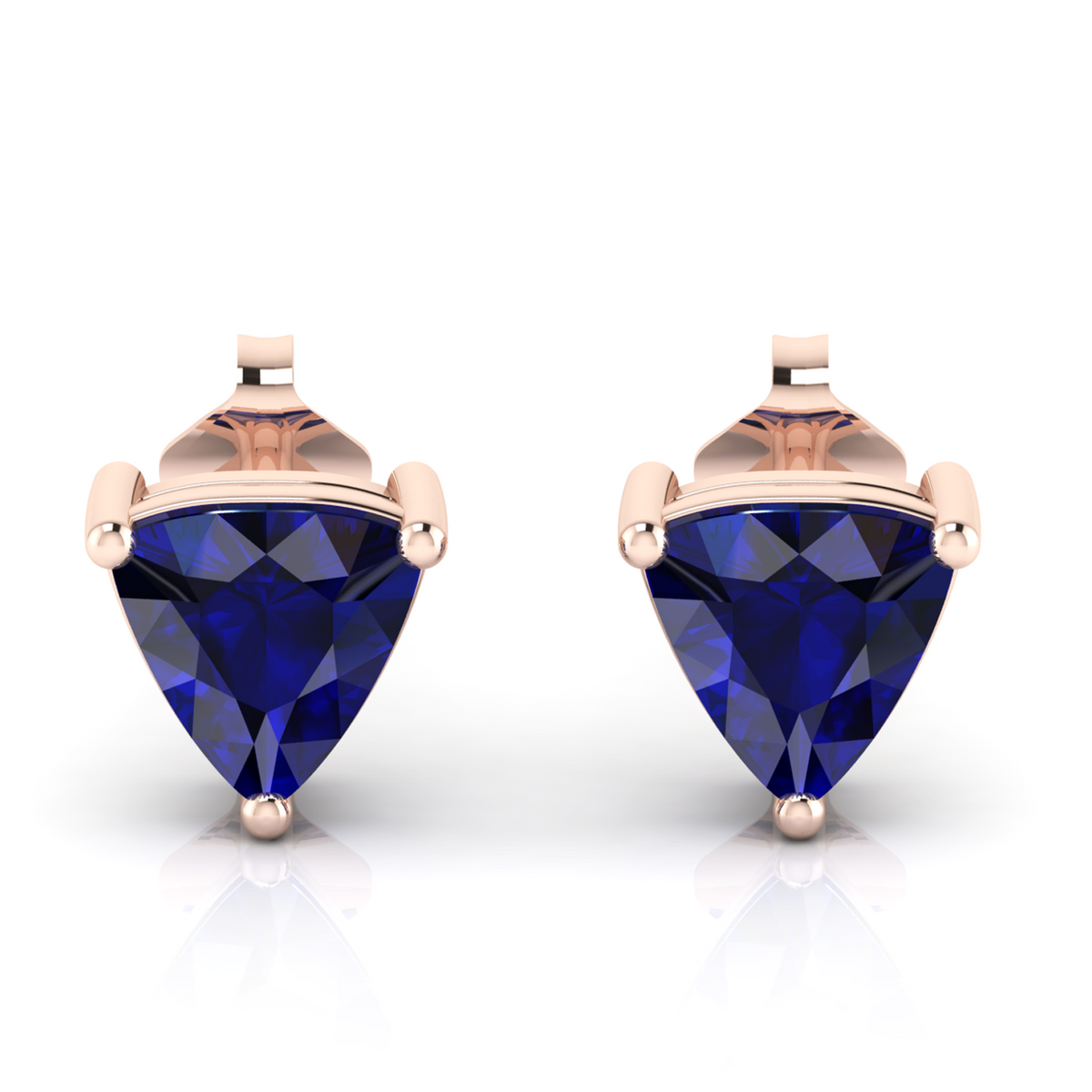 Trillion Blue Sapphire Rose Gold Plated Stud Earrings