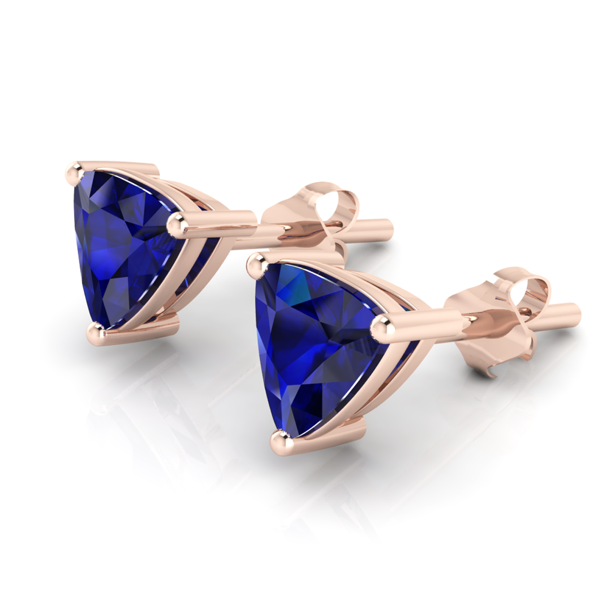 Trillion Blue Sapphire Rose Gold Plated Stud Earrings