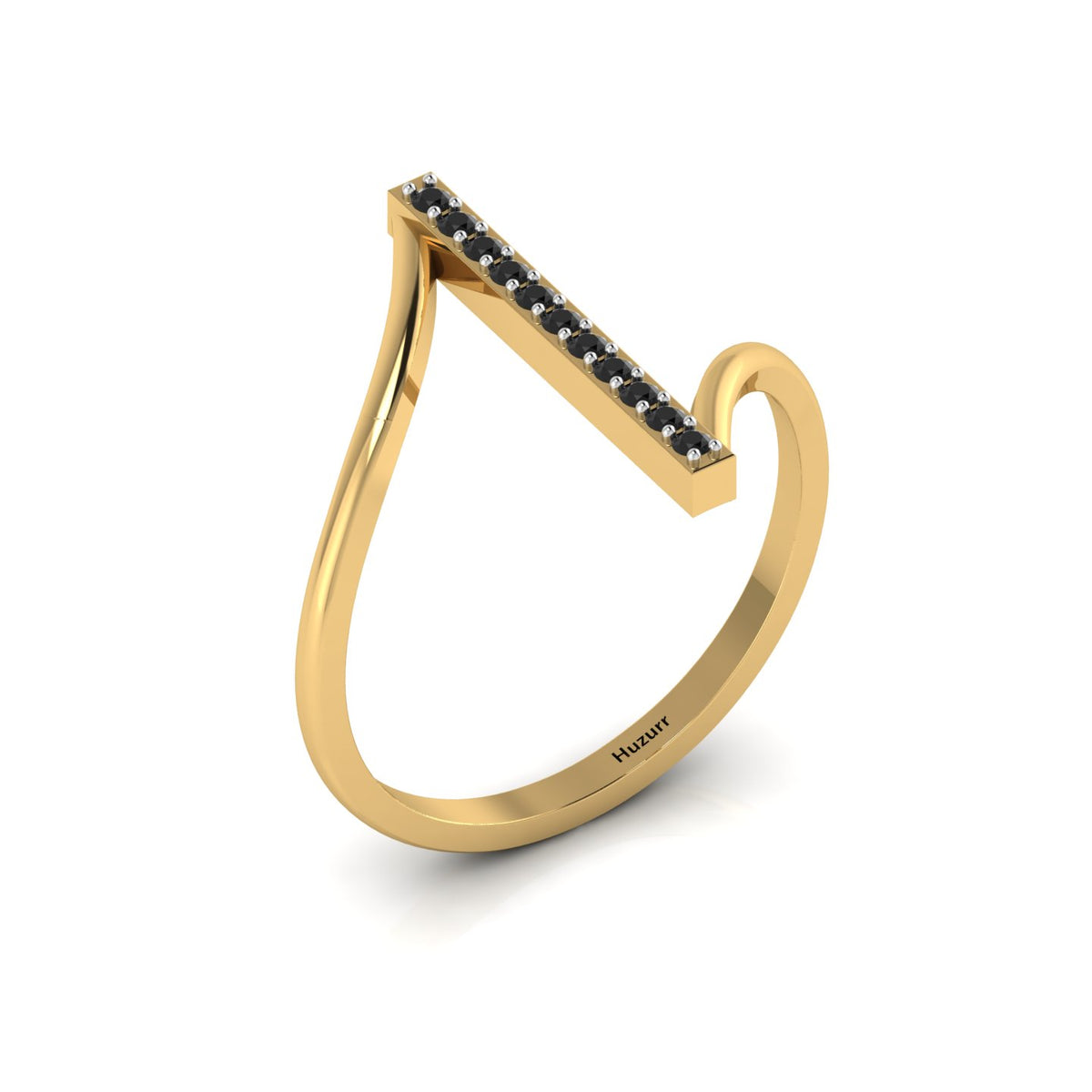 Black Diamond Gold Plated Two Tone Vertical Bar Ring