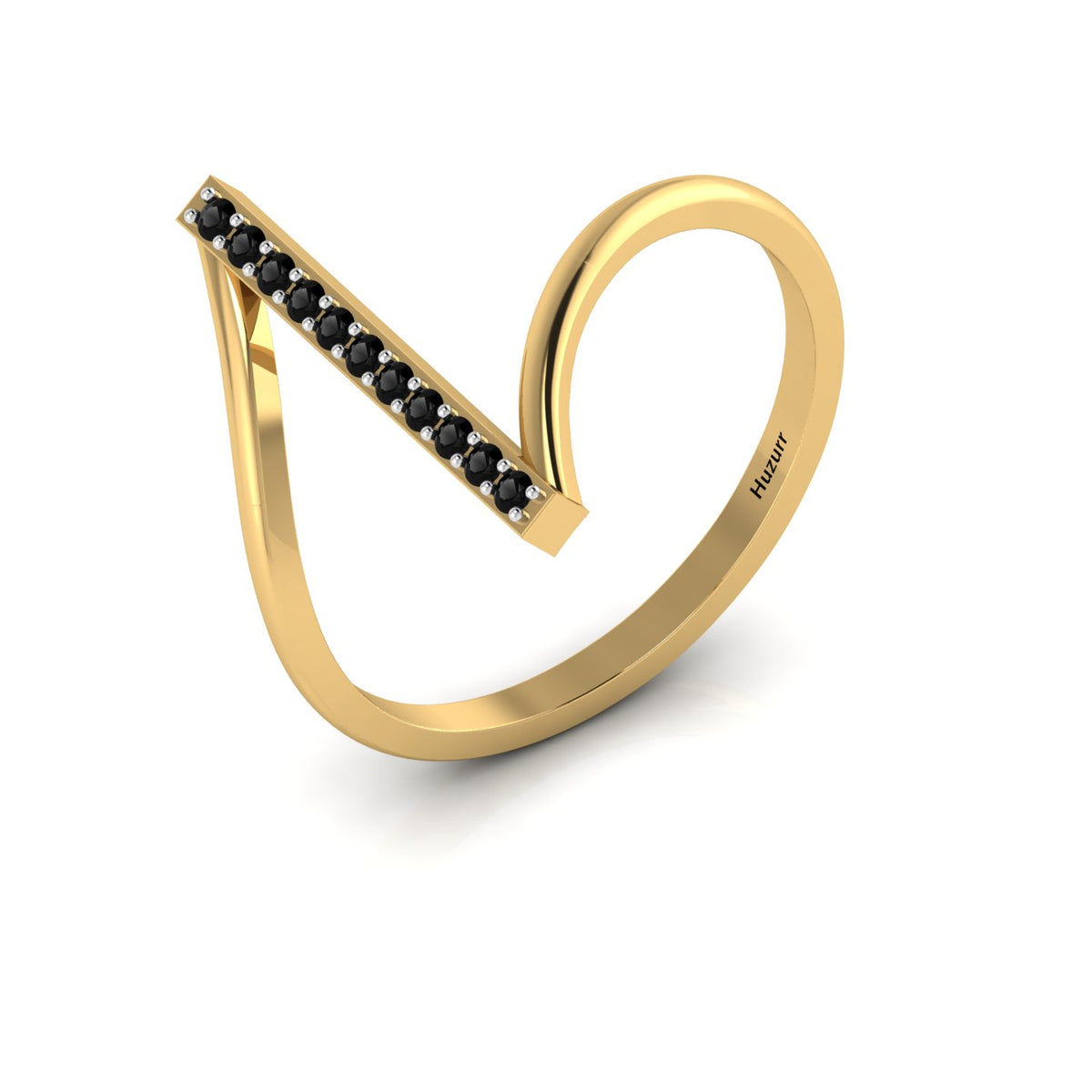Black Diamond Gold Plated Two Tone Vertical Bar Ring