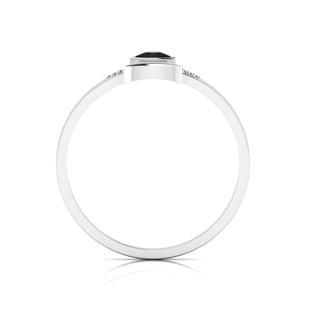 Trillion Curved Black Diamond 925 Silver Ring