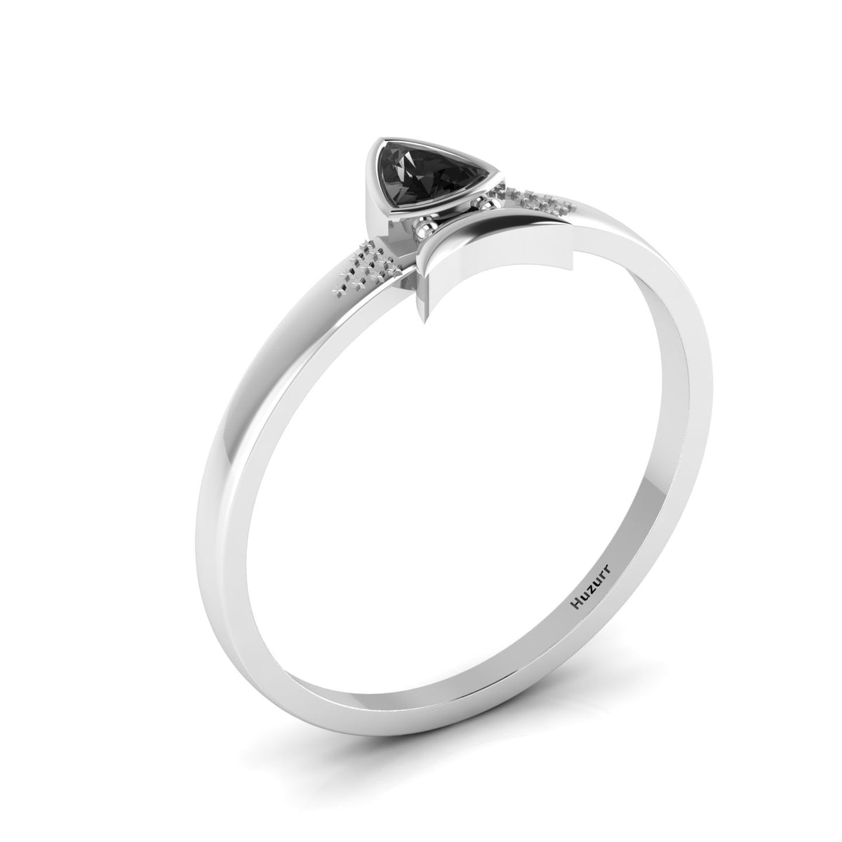 Trillion Curved Black Diamond 925 Silver Ring
