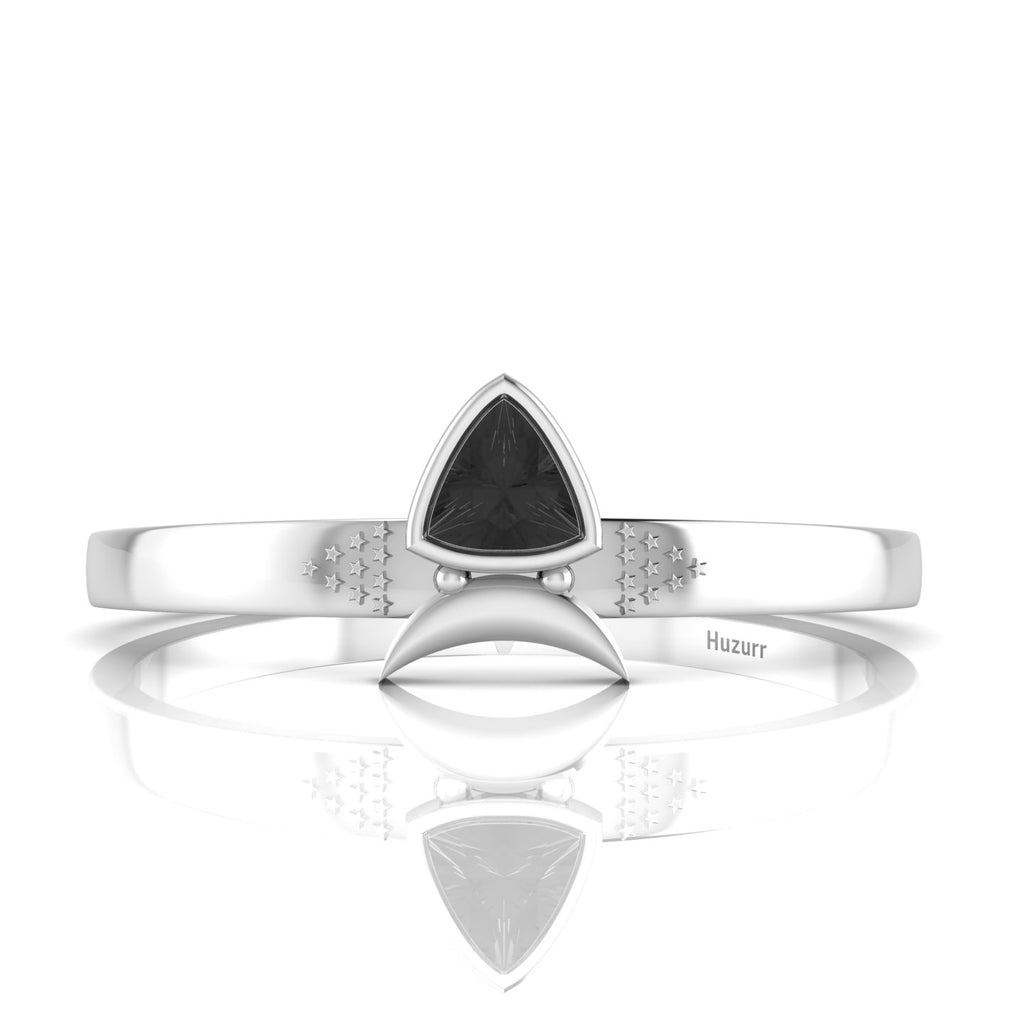 Trillion Curved Black Diamond 925 Silver Ring