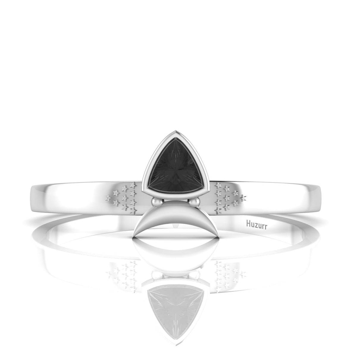Trillion Curved Black Diamond 925 Silver Ring