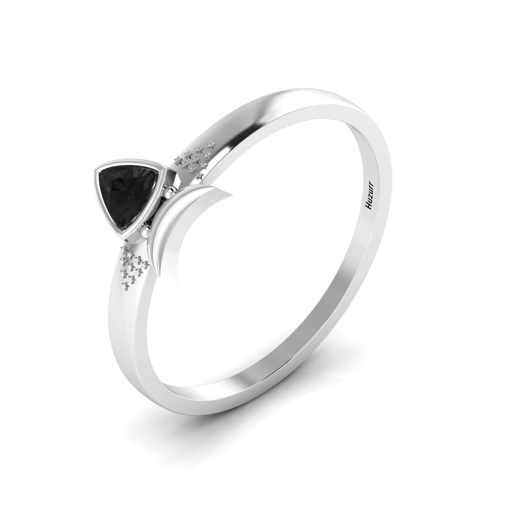 Trillion Curved Black Diamond 925 Silver Ring