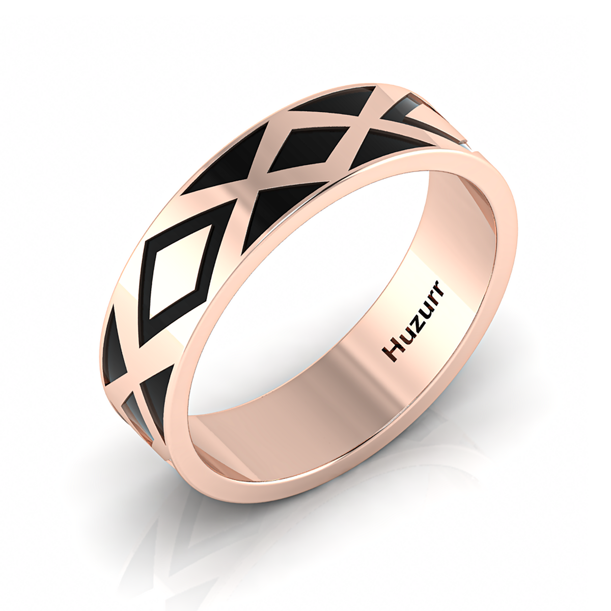 Rose Gold Plated Zigzag-Design Black Enamel Band Ring