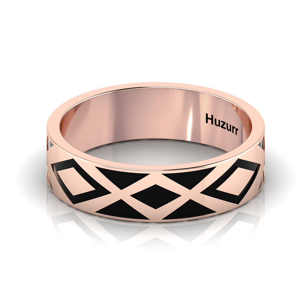 Rose Gold Plated Zigzag-Design Black Enamel Band Ring