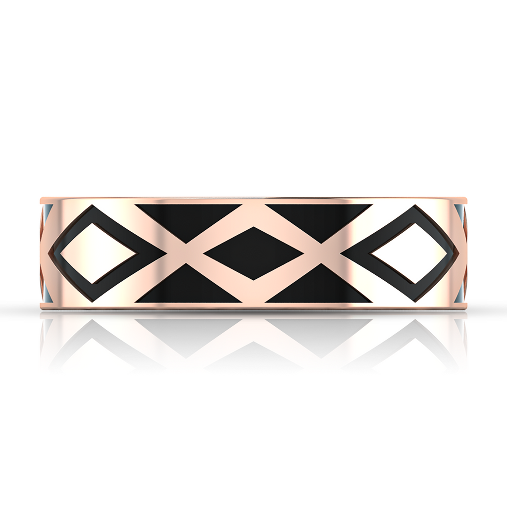Rose Gold Plated Zigzag-Design Black Enamel Band Ring