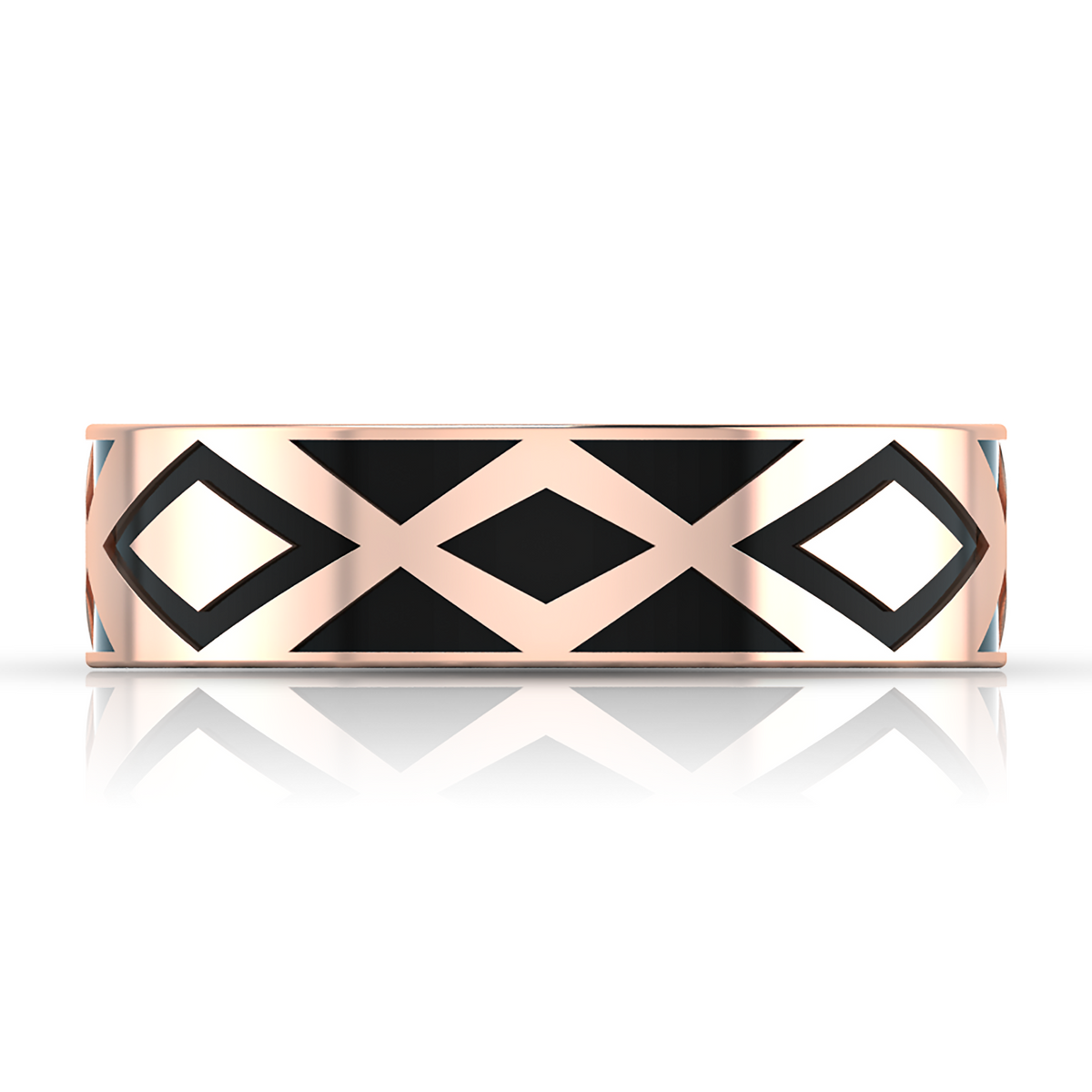 Rose Gold Plated Zigzag-Design Black Enamel Band Ring