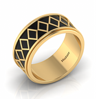 Zigzag-Design Gold Plated Black Enamel Spinner Band Ring