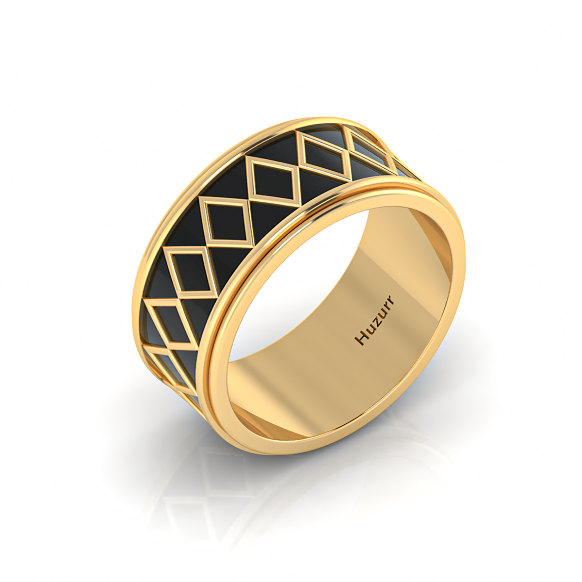 Zigzag-Design Gold Plated Black Enamel Spinner Band Ring