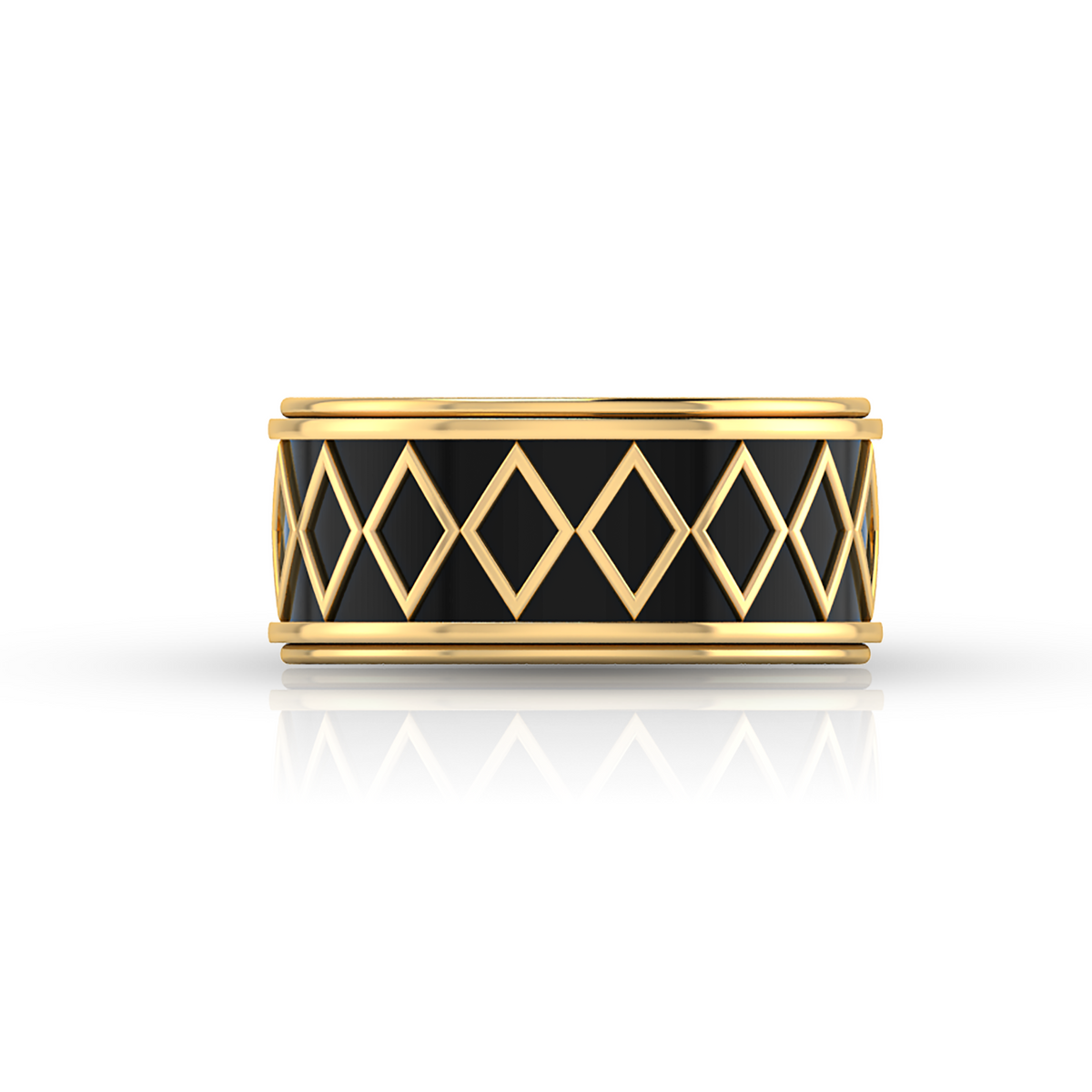 Zigzag-Design Gold Plated Black Enamel Spinner Band Ring