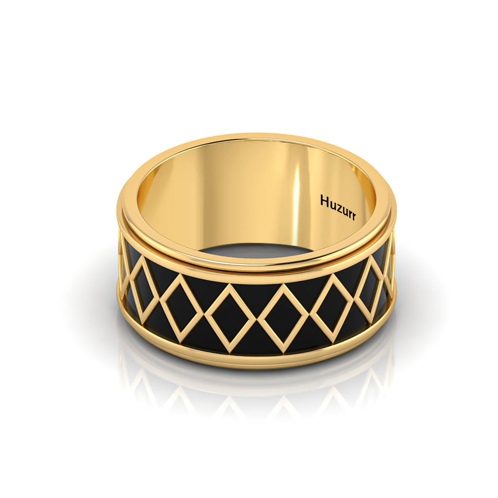 Zigzag-Design Gold Plated Black Enamel Spinner Band Ring