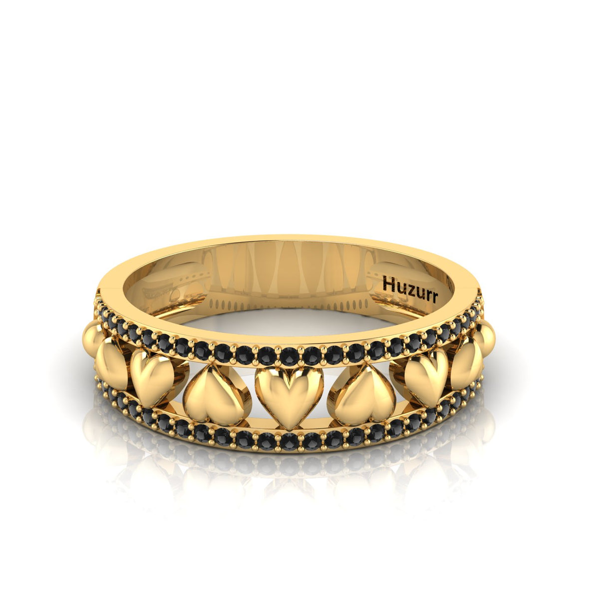 Round-Black Diamond Gold Plated Heart Band Ring
