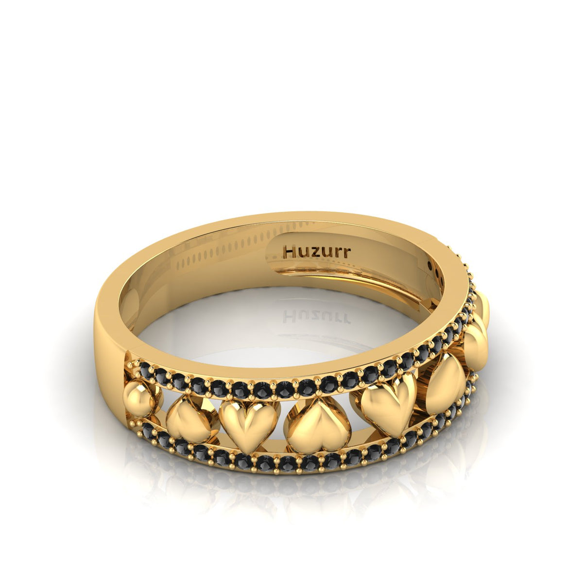 Round-Black Diamond Gold Plated Heart Band Ring