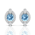 Cluster Sterling Silver Blue Sapphire & Diamond Studs Earrings