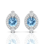 Cluster Sterling Silver Blue Sapphire & Diamond Studs Earrings