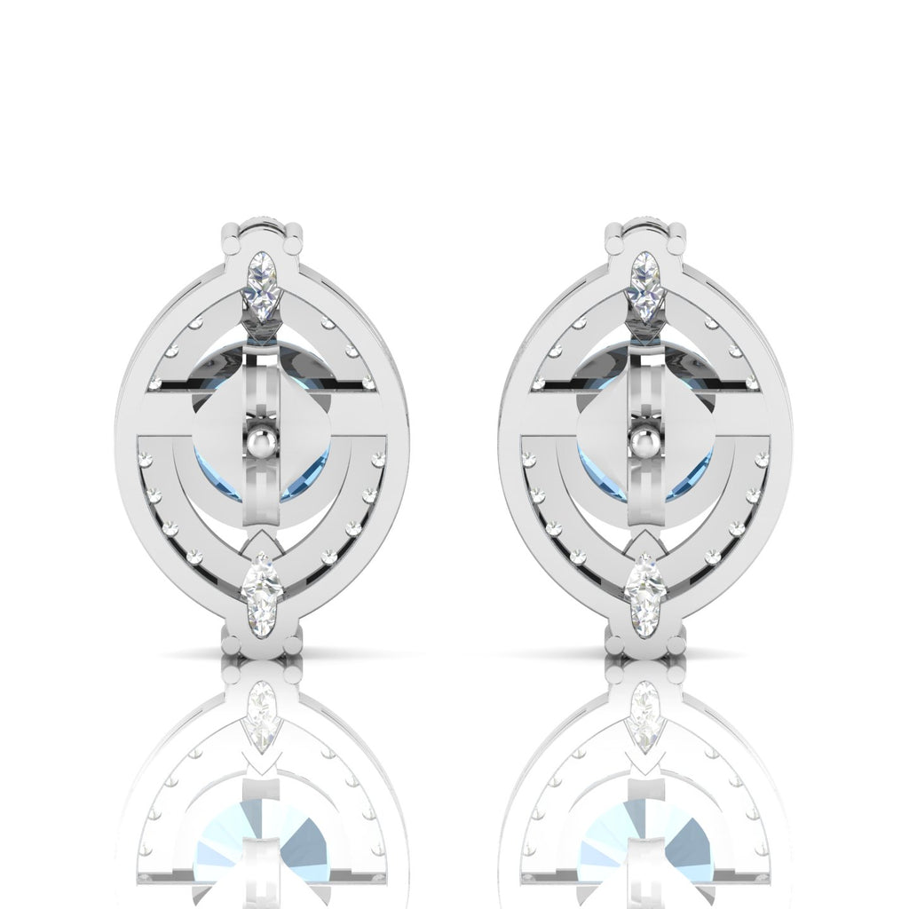 Cluster Sterling Silver Blue Sapphire & Diamond Studs Earrings