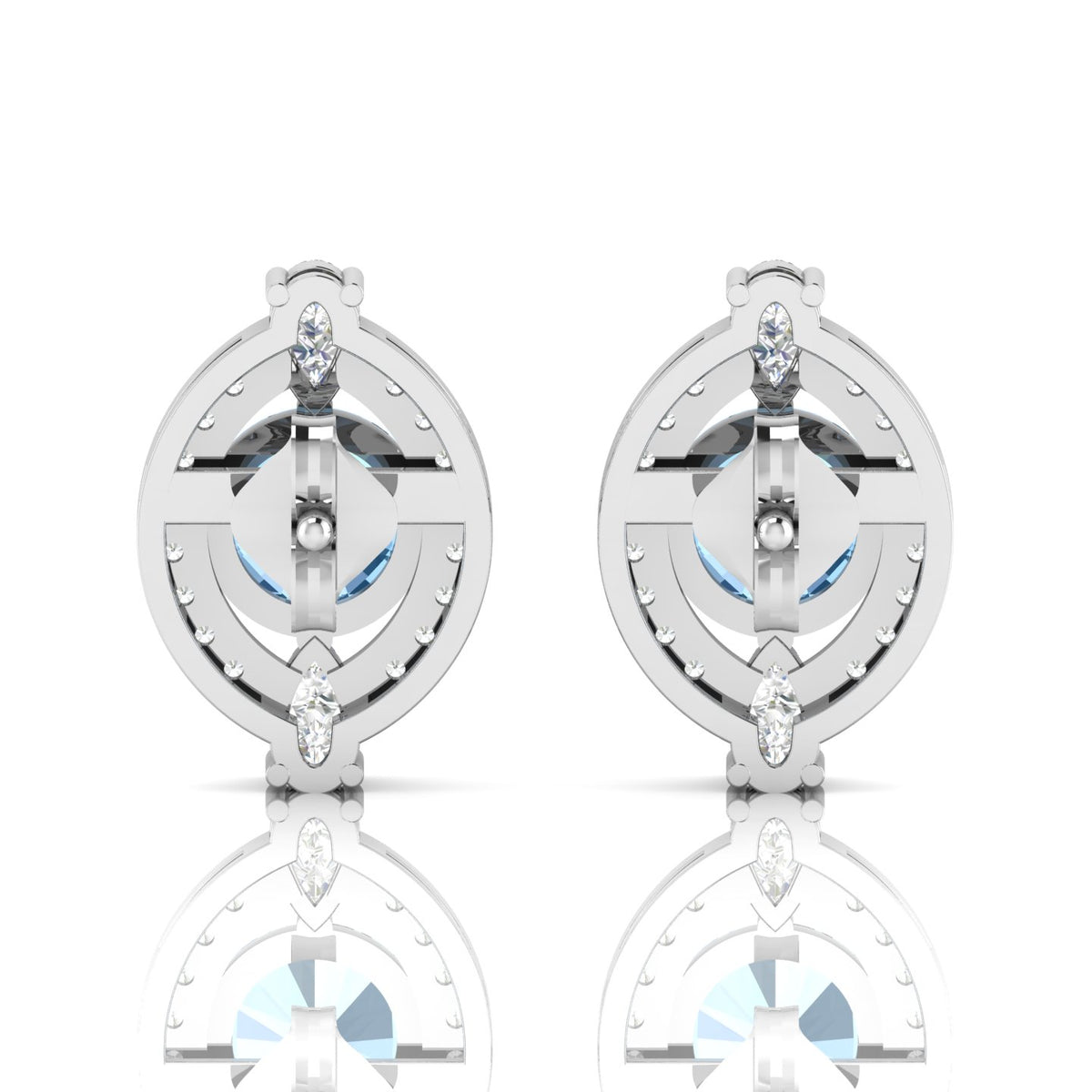 Cluster Sterling Silver Blue Sapphire & Diamond Studs Earrings