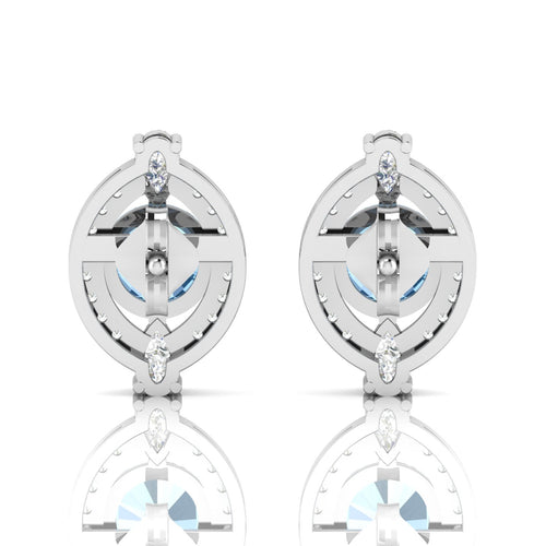 Cluster Sterling Silver Blue Sapphire & Diamond Studs Earrings