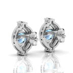 Cluster Sterling Silver Blue Sapphire & Diamond Studs Earrings
