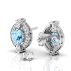 Cluster Sterling Silver Blue Sapphire & Diamond Studs Earrings