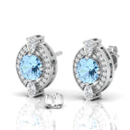 Cluster Sterling Silver Blue Sapphire & Diamond Studs Earrings