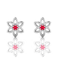 Sterling Silver Floral Studs Ruby Earrings