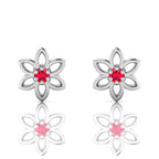 Sterling Silver Floral Studs Ruby Earrings