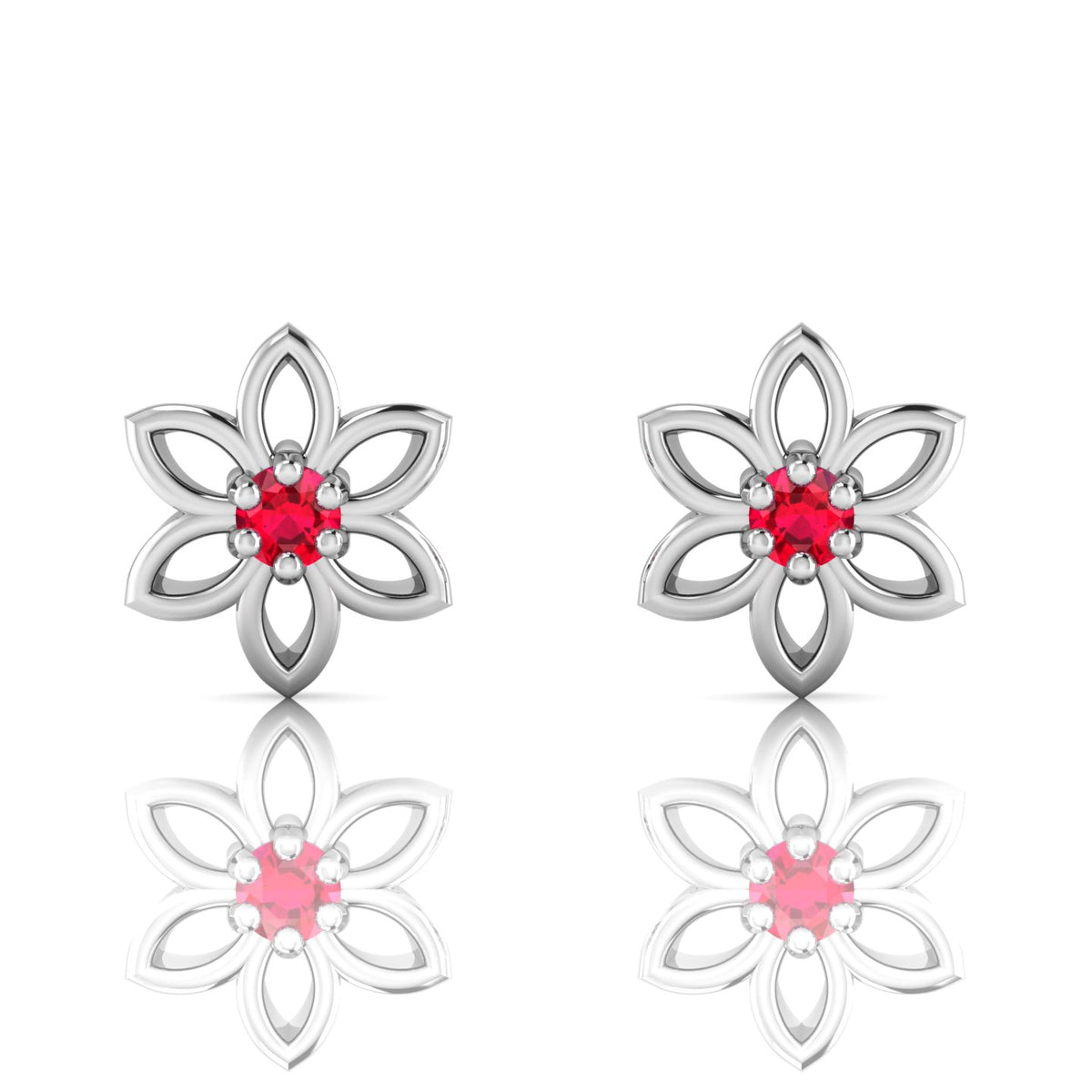 Sterling Silver Floral Studs Ruby Earrings