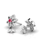 Sterling Silver Floral Studs Ruby Earrings