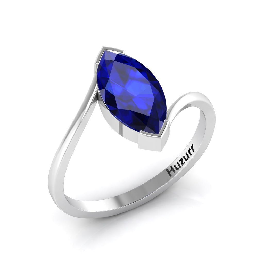 Marquise Cut Lab Created Diamond Bypass Solitaire Sterling Silver Ring