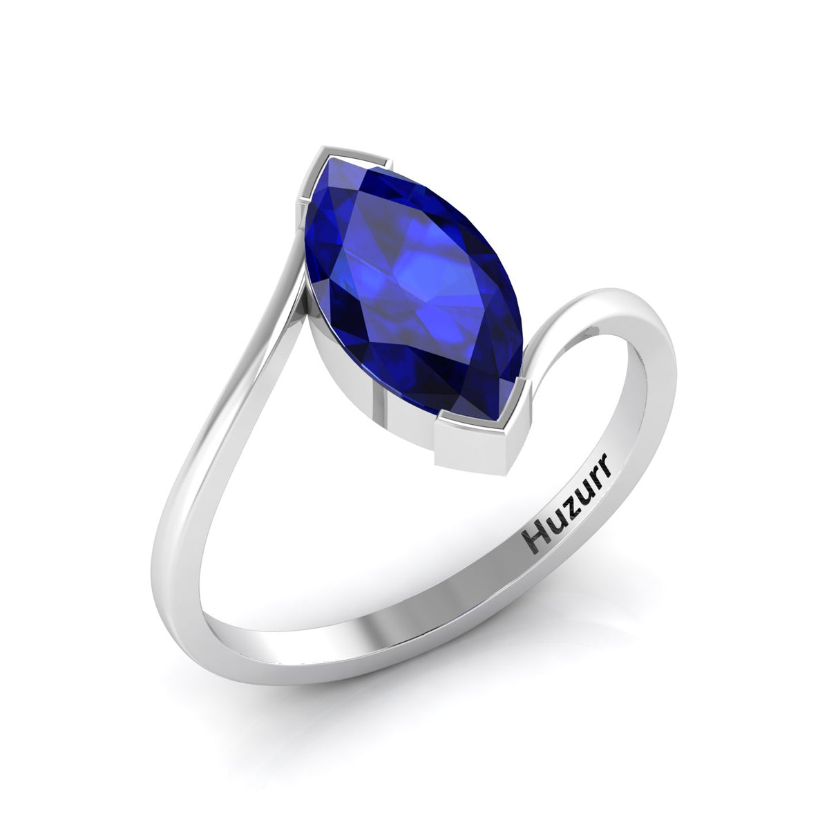Marquise Cut Lab Created Diamond Bypass Solitaire Sterling Silver Ring