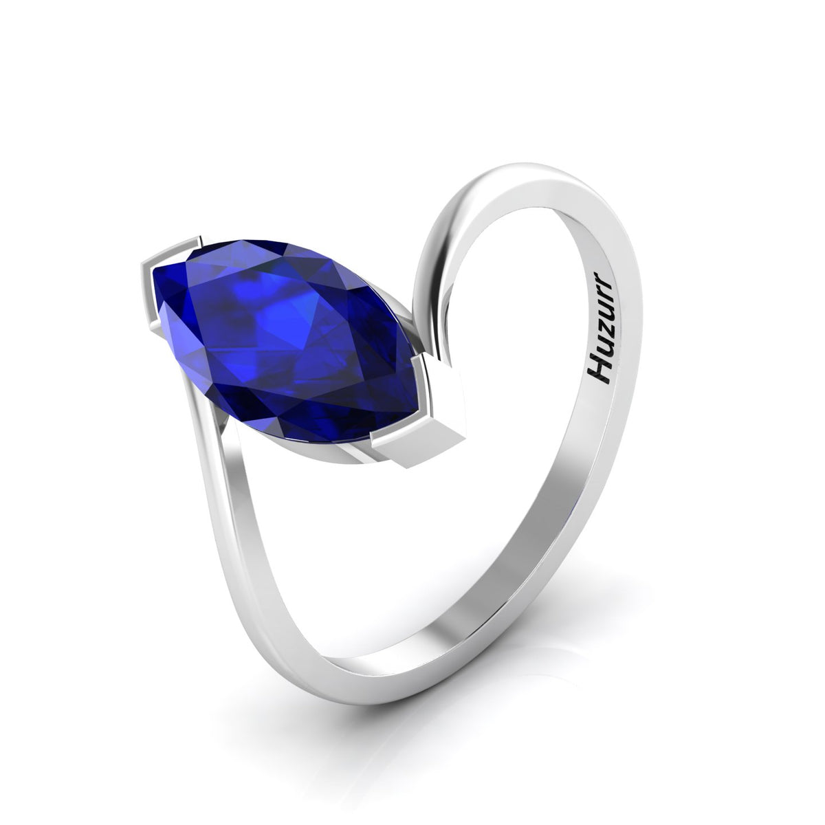 Marquise Cut Lab Created Diamond Bypass Solitaire Sterling Silver Ring