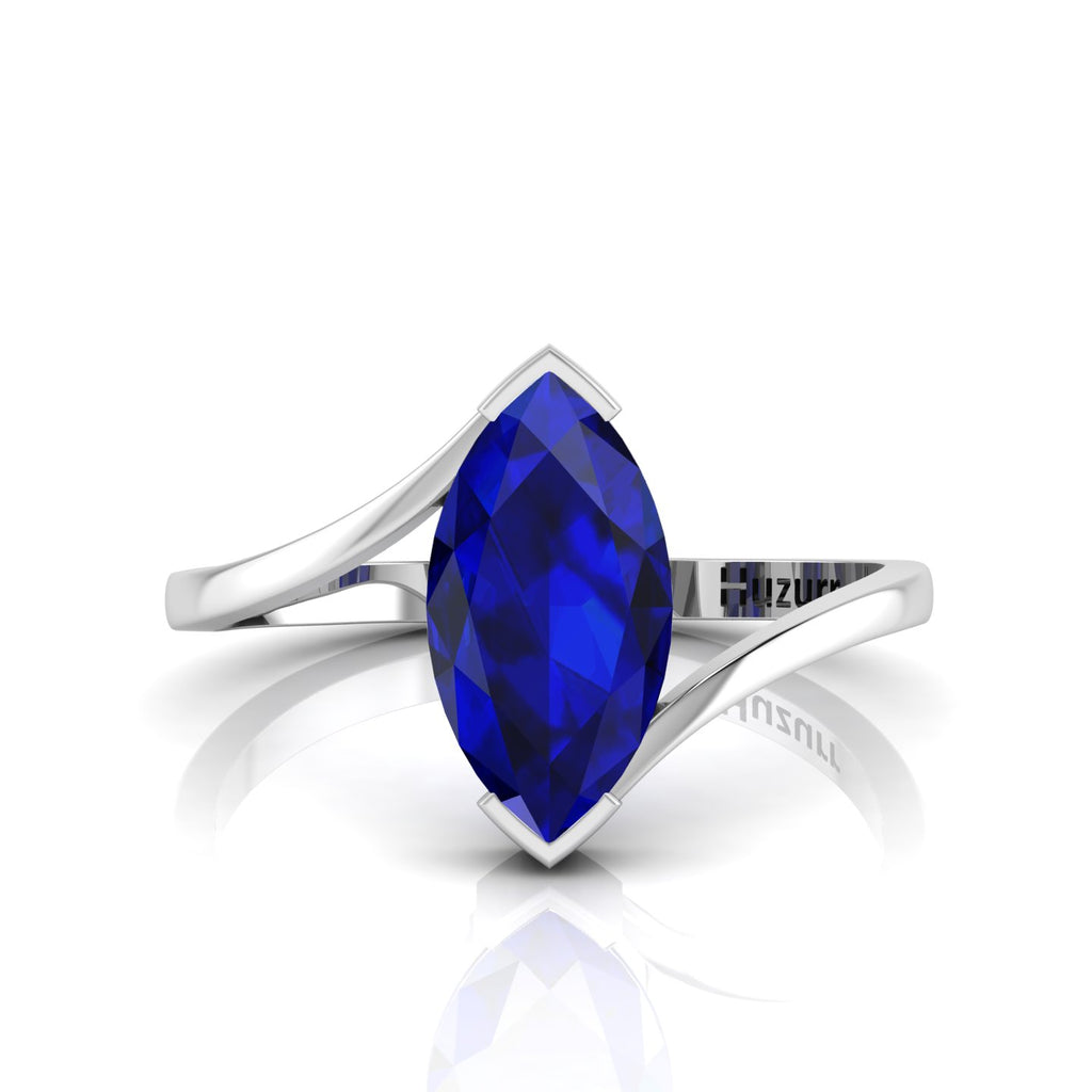 Marquise Cut Lab Created Diamond Bypass Solitaire Sterling Silver Ring