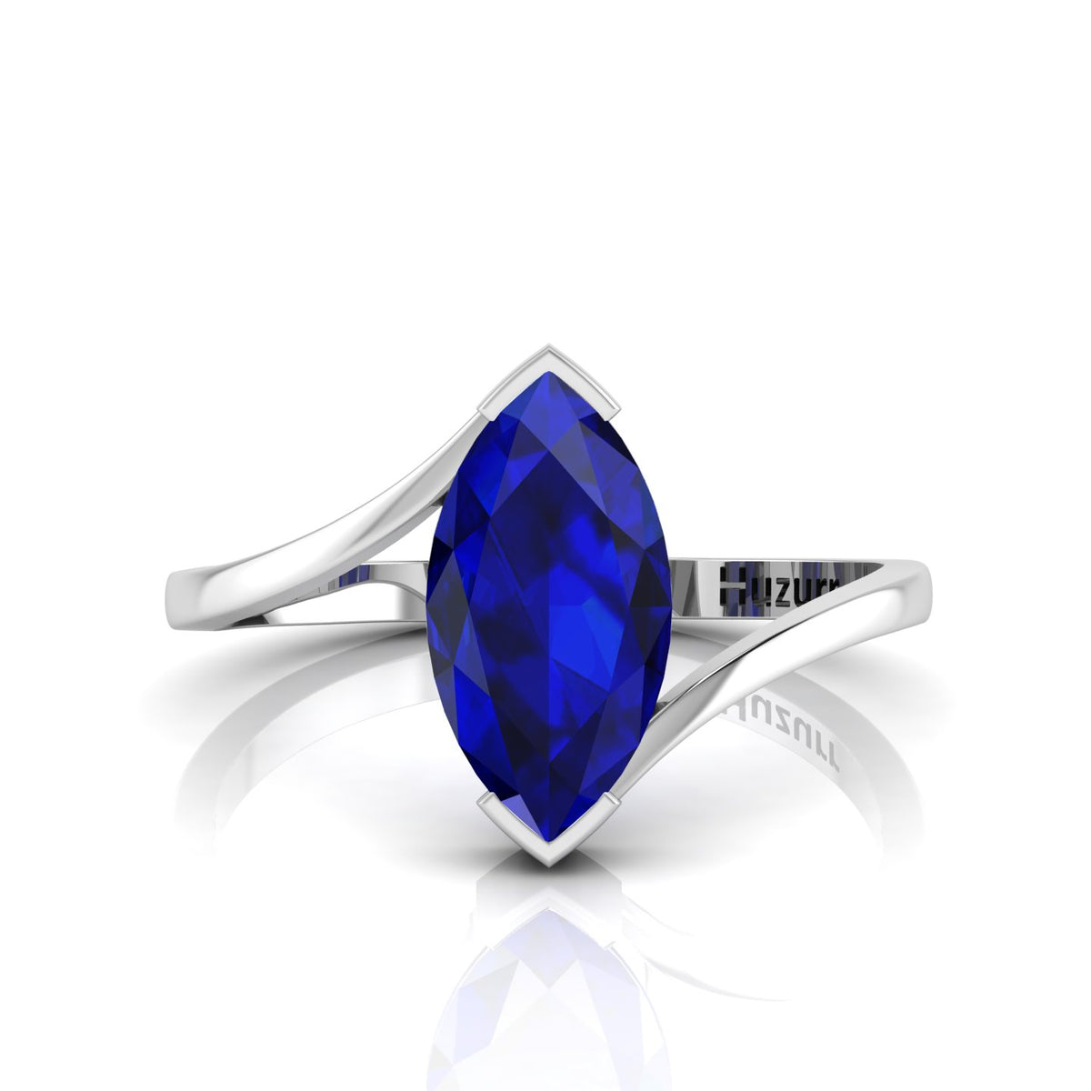 Marquise Cut Lab Created Diamond Bypass Solitaire Sterling Silver Ring