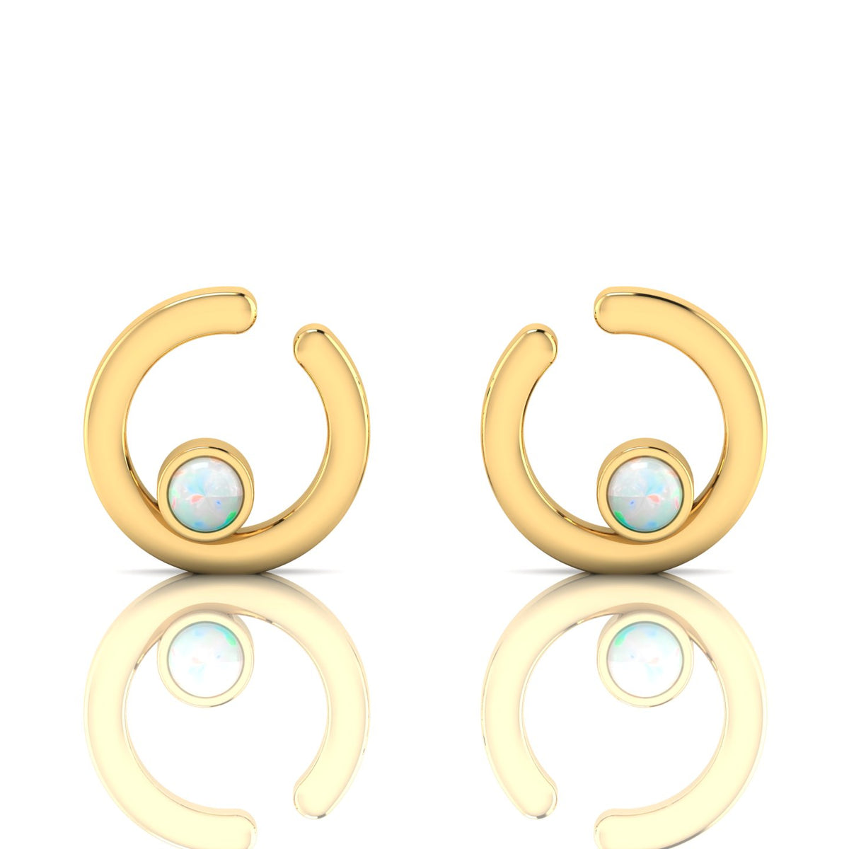 Gold Plated Open Circle Opal Studs Earrings