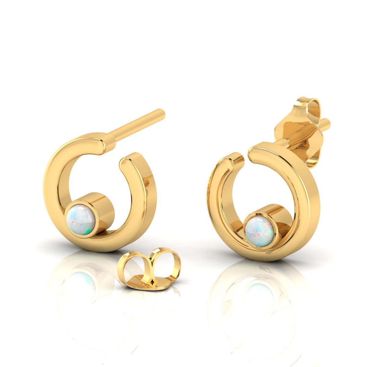 Gold Plated Open Circle Opal Studs Earrings